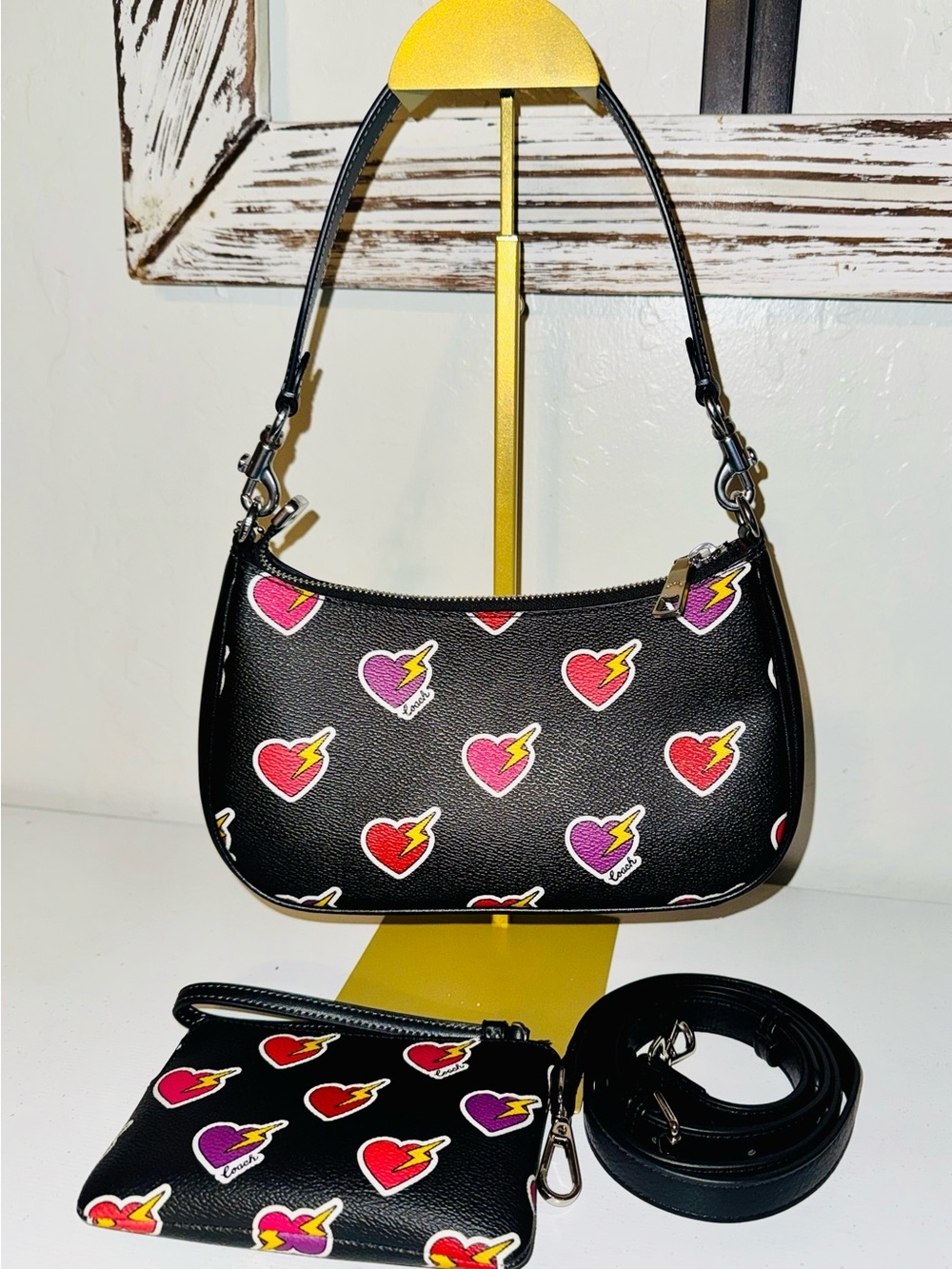 Coach Teri Heart Bolt Print bag + wristlet set - NWOT MSRP $438